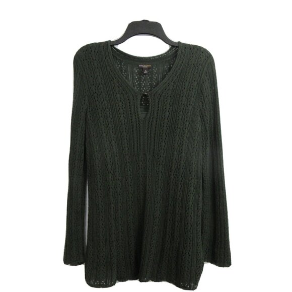 Dana Buchman Sz M Green Open Knit Long Sleeve Sweater Tunic Top w/Built in Cami - Picture 1 of 12